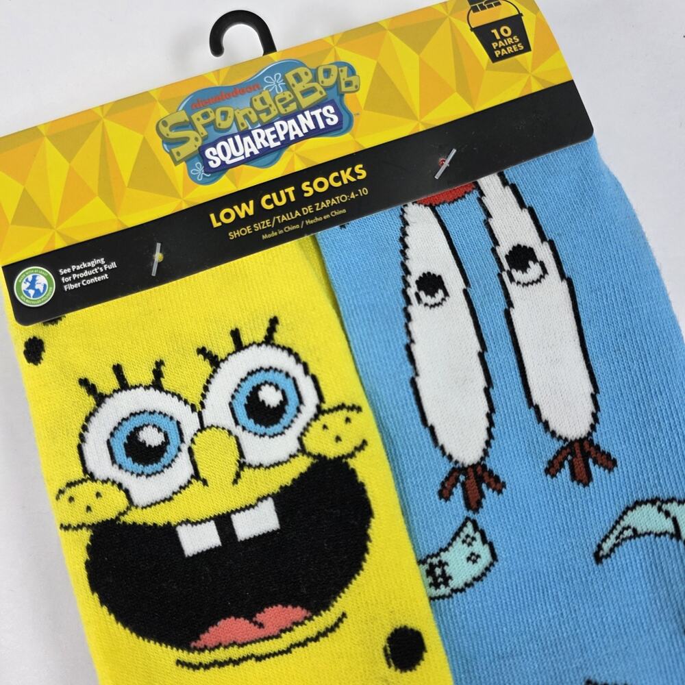 SpongeBob SquarePants Low Cut Socks 10 Pair Pack Size 4-10 Nickelodeon